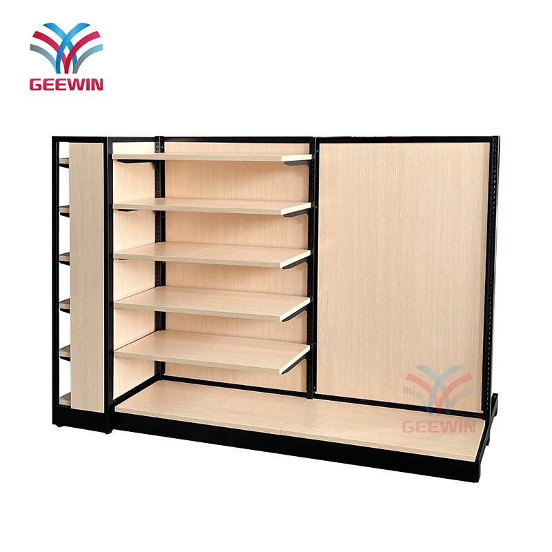 Wooden clothing display shelves beauty shop store cosmetic rack shopping mall metal frame gondola display shelf rack