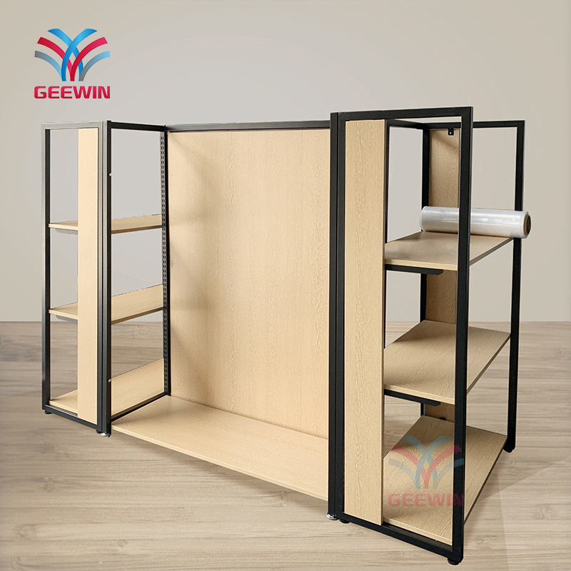 Wooden clothing display shelves beauty shop store cosmetic rack shopping mall metal frame gondola display shelf rack