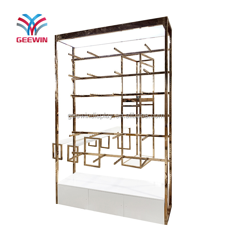 custom rack floor standing metal display stand hangers retail shop hanging clothes coat racks gold display rack