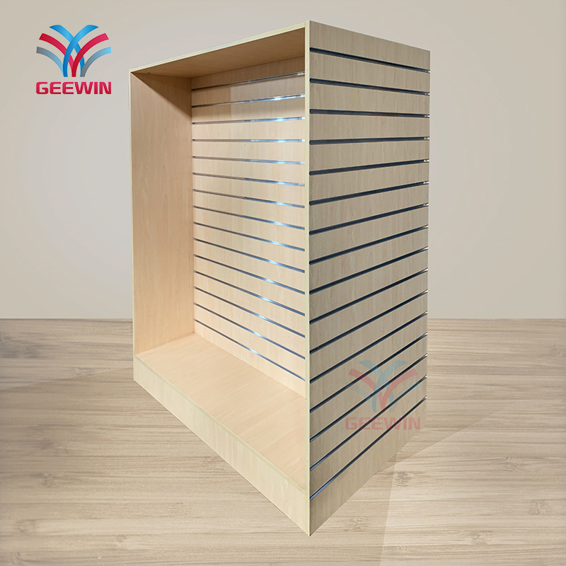 Double side slatwall accessories display rack 3C electronic wooden display shelf with removable hooks