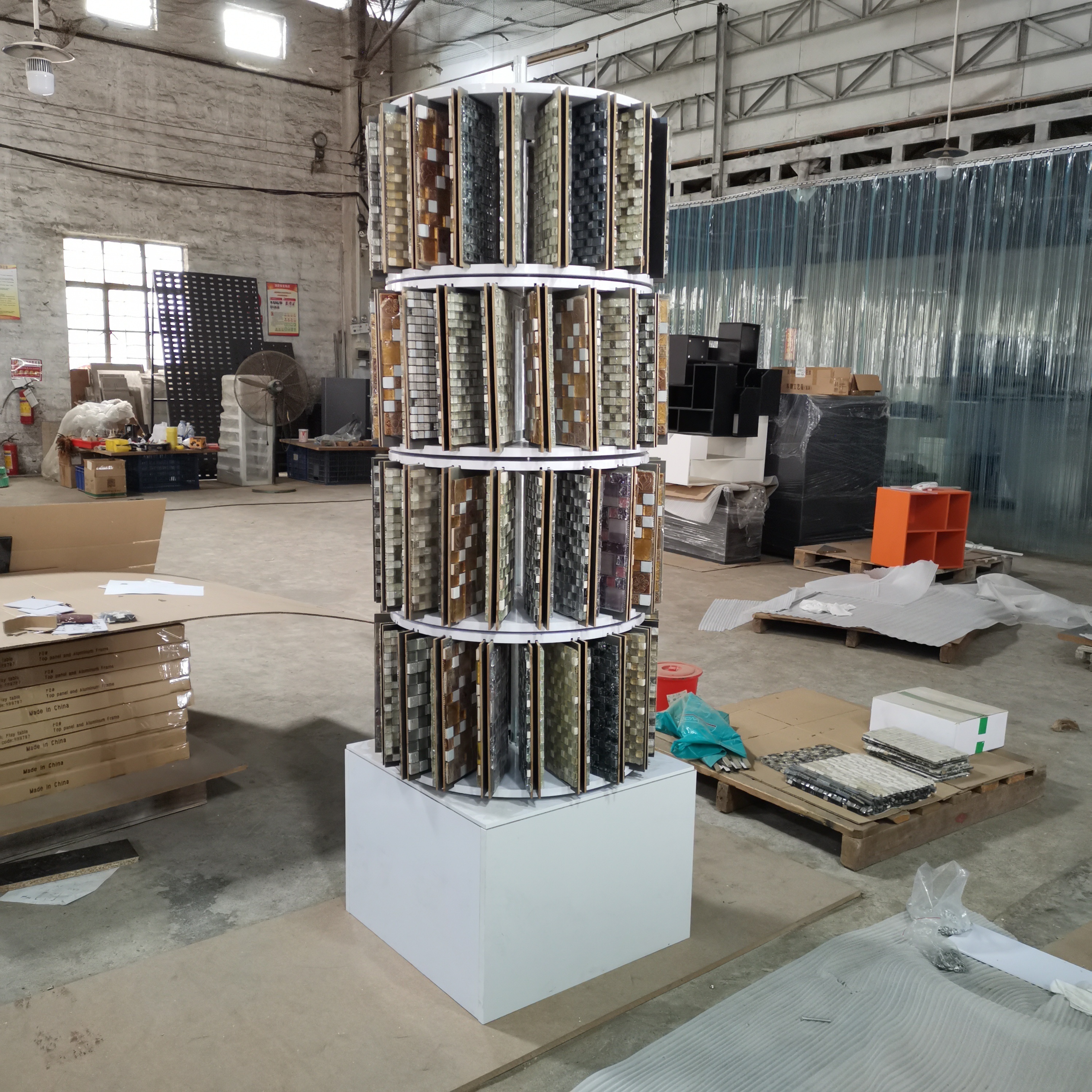 Rotating Display Rack for Tile Original Exhibition Round Spinning Tile Mosaic Steel Display Racks MDF Wood Display Stand