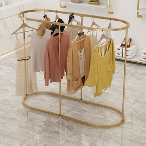 High End Lady Shop Round Hanging Clothes Gold Metal Clothing Display Rack Dress Display Rack