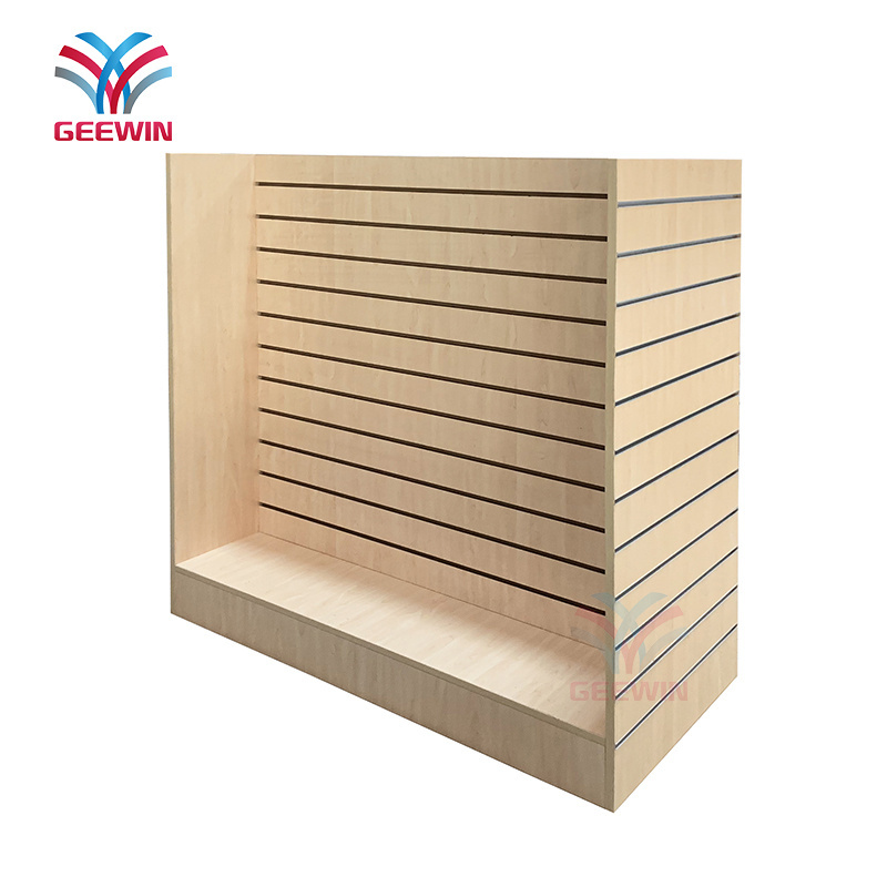 Double side slatwall accessories display rack 3C electronic wooden display shelf with removable hooks