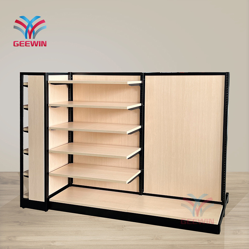 Wooden clothing display shelves beauty shop store cosmetic rack shopping mall metal frame gondola display shelf rack