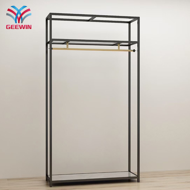 Floor standing rail clothing store double-sided lady's clothing display stand side trade show black clothing rack