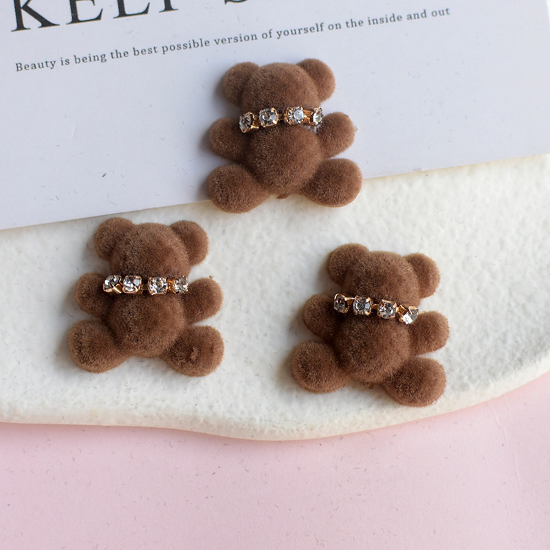 New flocking diamond miniature rabbit bear charm accessories phone case hairpin cream glue diy material for jewelry making