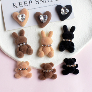 New flocking diamond miniature rabbit bear charm accessories phone case hairpin cream glue diy material for jewelry making