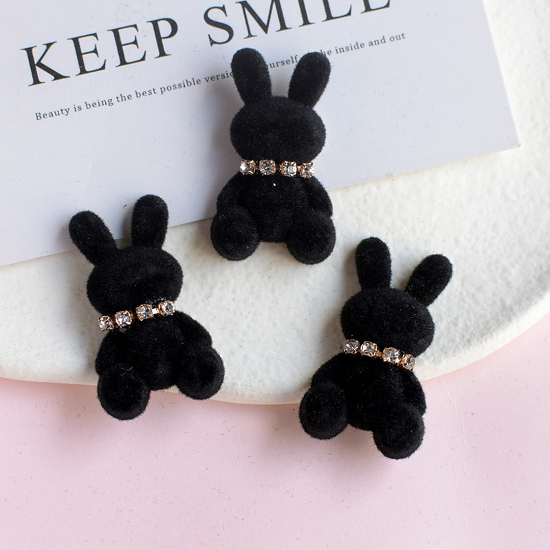 New flocking diamond miniature rabbit bear charm accessories phone case hairpin cream glue diy material for jewelry making