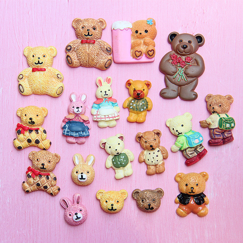 Popular cookie cartoon bear patch resin diy cream glue mobile phone case material ear stud hair clip accessories