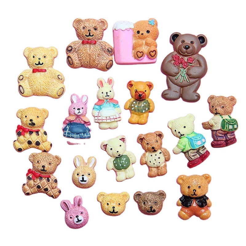 Popular cookie cartoon bear patch resin diy cream glue mobile phone case material ear stud hair clip accessories