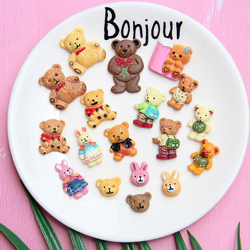 Popular cookie cartoon bear patch resin diy cream glue mobile phone case material ear stud hair clip accessories