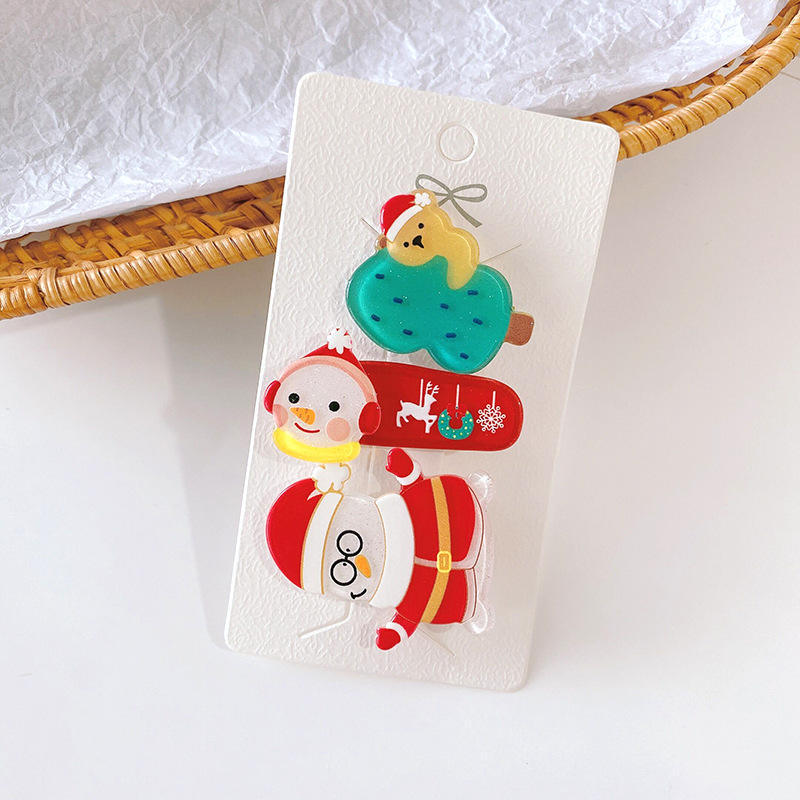 JIRIS New Style Eve Christmas Hairpin Santa Claus Christmas Tree Bears Ginger Man Cartoon Christmas Set Hair Clip For Children