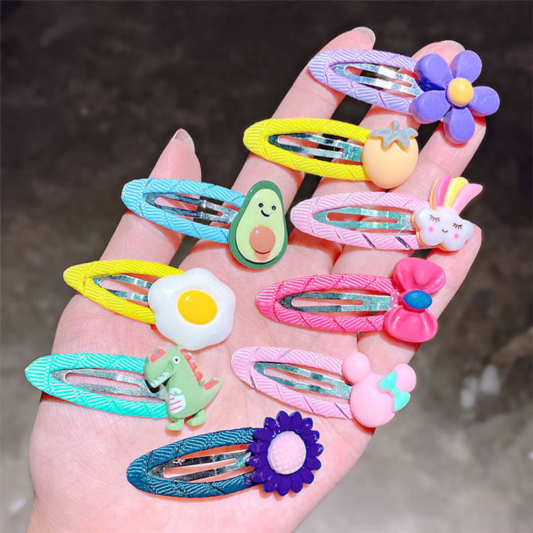 JIRIS Hot Selling Cute 10 Pcs/set Cartoon Hair Clips For Baby Girl Hairclip Flower Fruit Hair Pins Kids Hair Accessories Gift