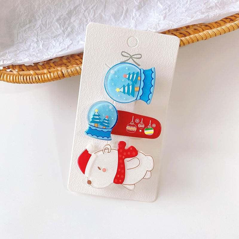 JIRIS New Style Eve Christmas Hairpin Santa Claus Christmas Tree Bears Ginger Man Cartoon Christmas Set Hair Clip For Children