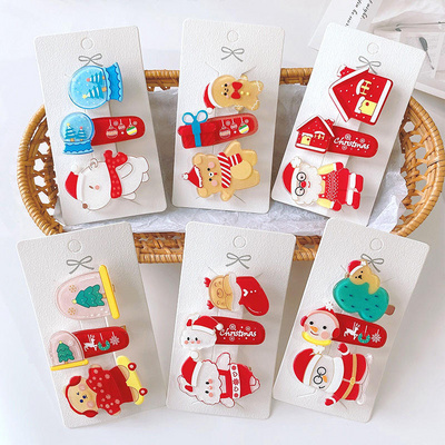 JIRIS New Style Eve Christmas Hairpin Santa Claus Christmas Tree Bears Ginger Man Cartoon Christmas Set Hair Clip For Children