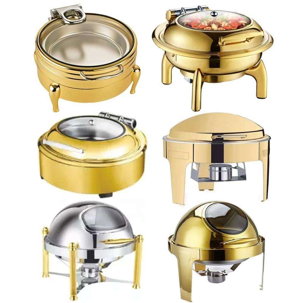 Chef Chafing Dish Buffet Set Chafers and Buffet Warmers Sets Food Warmer with Gold Accents Round Chafing Dish Set For Catering