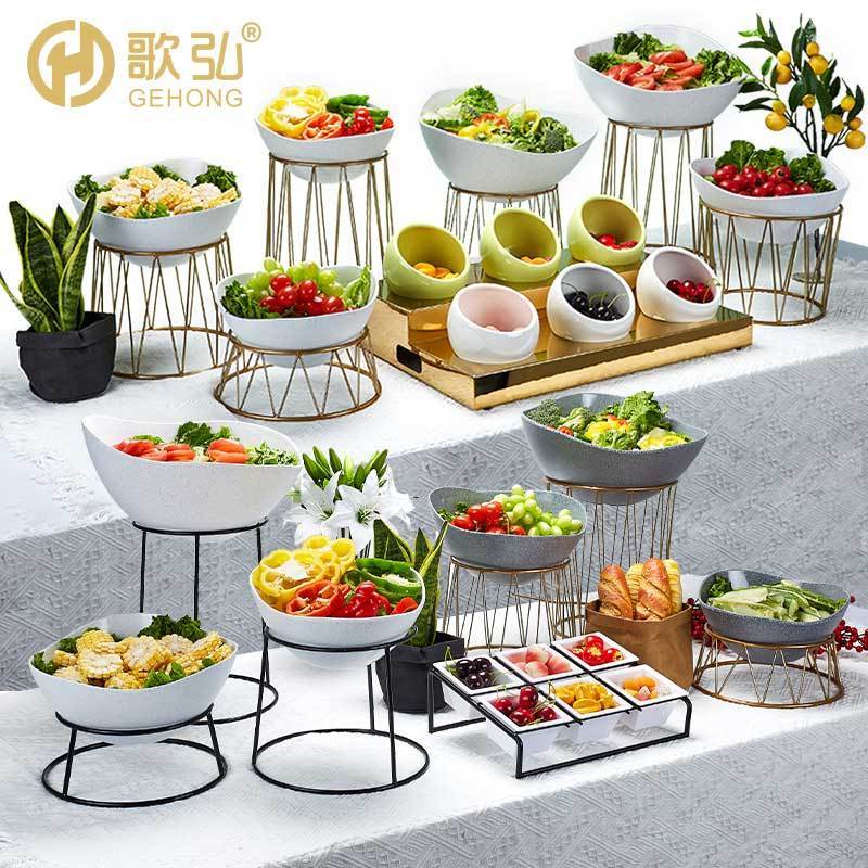 Hotel restaurant wedding gold buffet party food display catering stand serving salad rack dessert risers for food dishes