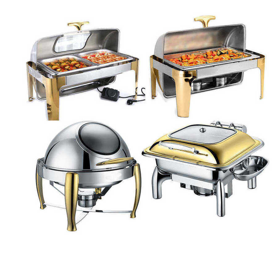 Chef Chafing Dish Buffet Set Chafers and Buffet Warmers Sets Food Warmer with Gold Accents Round Chafing Dish Set For Catering