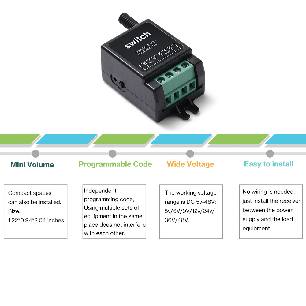 DC 5v 6v 9v 24v 36v 48v Rf 433 wireless on off 12v remote control switch mini relay wireless switch 12v wireless remote switch