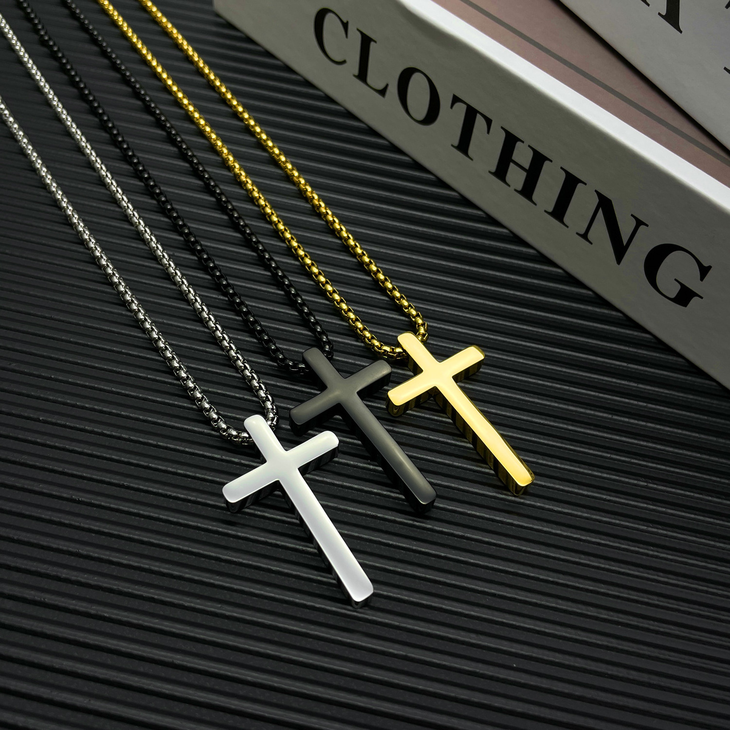 Hot 18K gold plated  Fashion  Jewelry  Wholesale Classic Charm Cross Stainless Steel Pendant Men's Necklaces