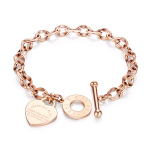 Factory wholesale hot fashion jewelry Ot button heart  Simple  stainless steel  bracelets women