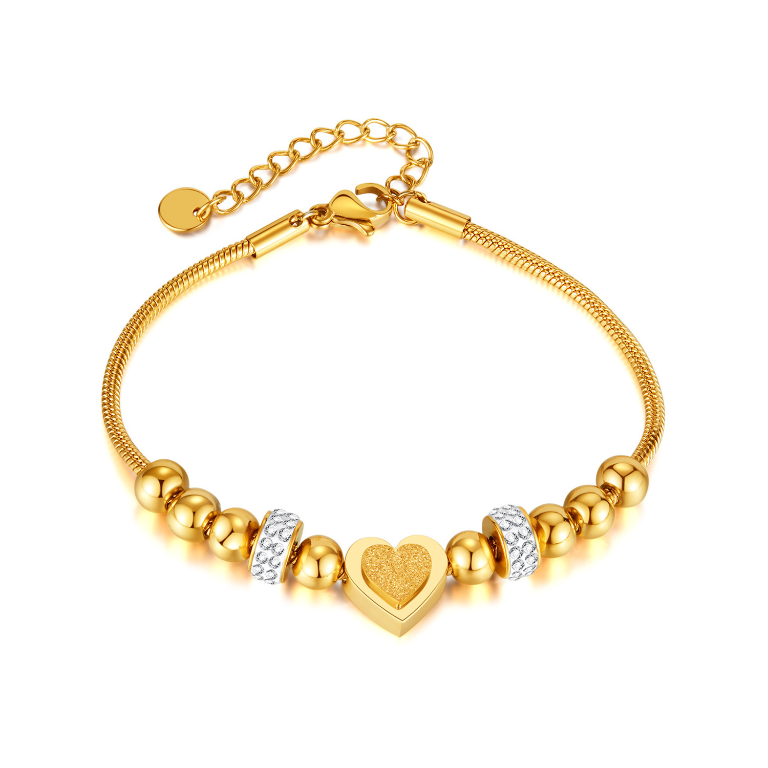 Wholesale Heart Shaped Stainless Steel Jewelry Women Light Luxury Design Zirconia Gold Plated Snake Bone Chain bracelet women