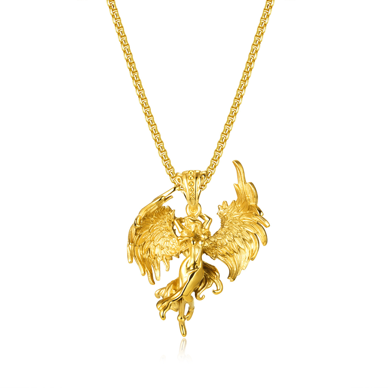 Wholesale  Fashion Design Guardian Angel PVD 18K Gold Plated Stainless Steel Pendant Vintage Wings For Men Custom Logo Necklace