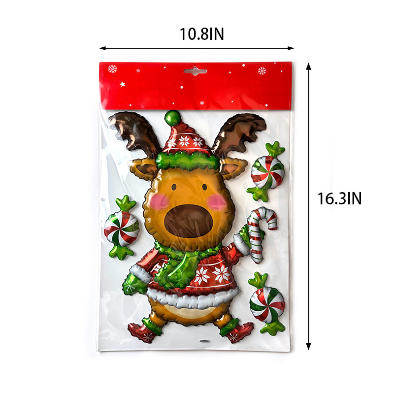 Custom New Year Christmas Window Wall Decals Xmas 3D Santa Claus Elk Sticker Christmas Decoration