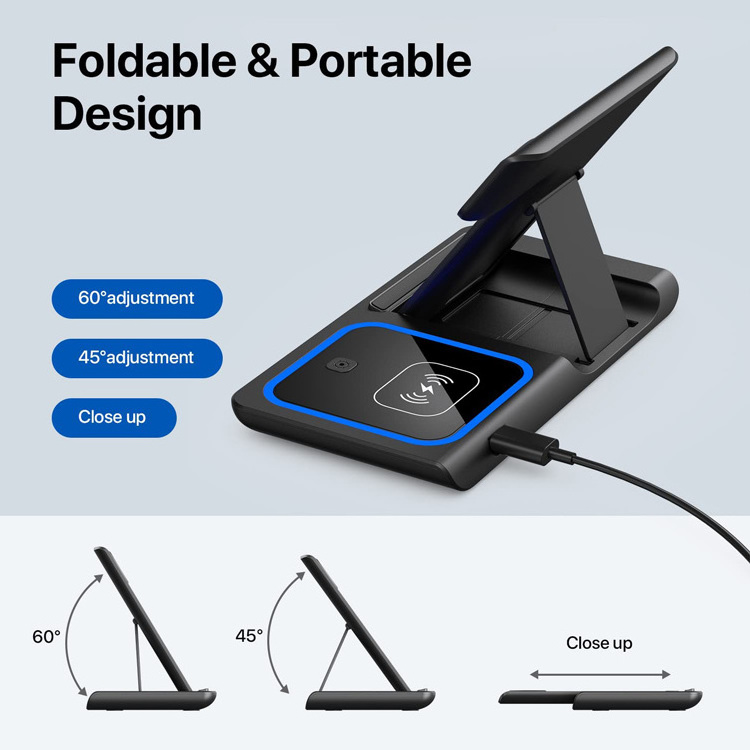 3 in 1 Foldable Wireless Stand Fast Charging Cell Phone Holder Multi-function Wireless Charger For iPhone Airpods iWatch