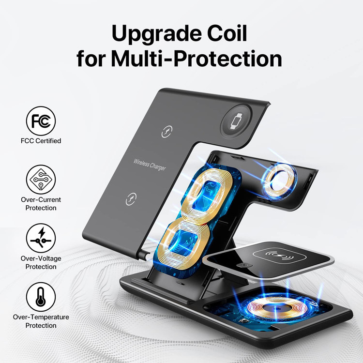 3 in 1 Foldable Wireless Stand Fast Charging Cell Phone Holder Multi-function Wireless Charger For iPhone Airpods iWatch