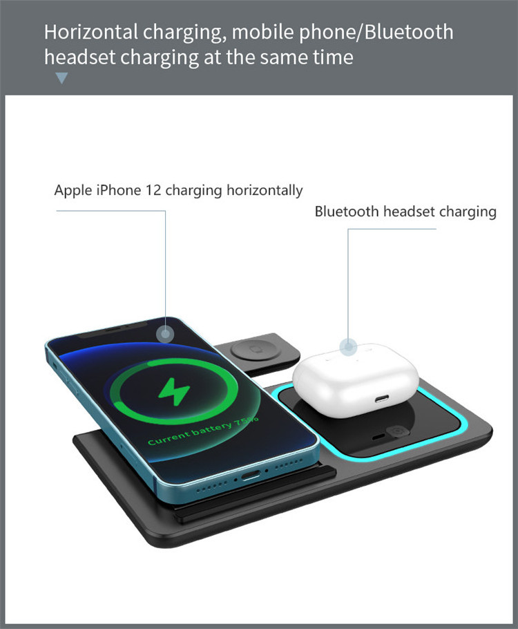 3 in 1 Foldable Wireless Stand Fast Charging Cell Phone Holder Multi-function Wireless Charger For iPhone Airpods iWatch