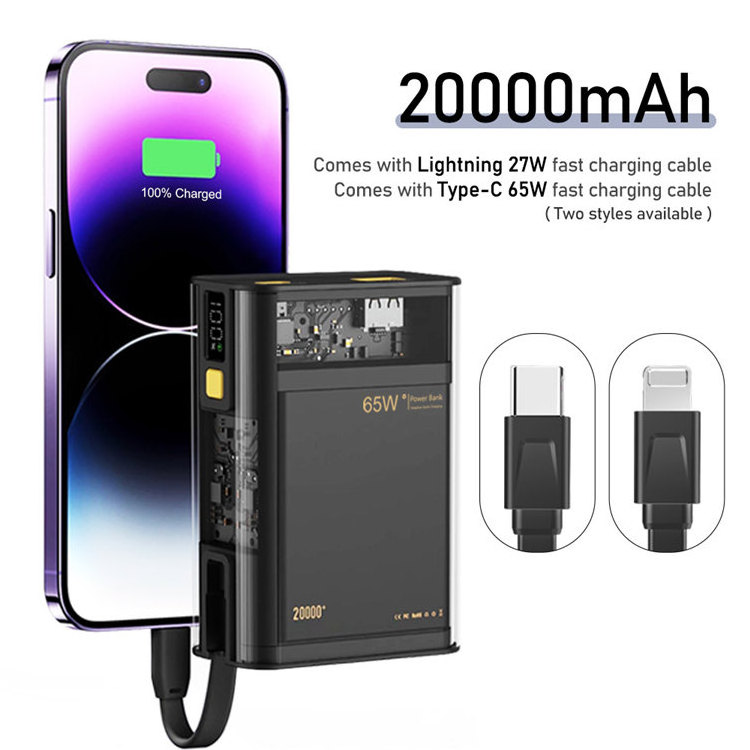 2023 New Powerbank 20000 mAh 65W PD Fast Charging Power Bank For Laptop iPad iPhone Samsung Xiaomi Cell Phone Portable Charger