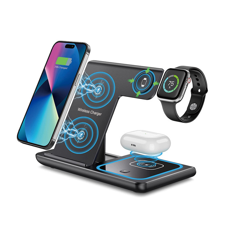 3 in 1 Foldable Wireless Stand Fast Charging Cell Phone Holder Multi-function Wireless Charger For iPhone Airpods iWatch