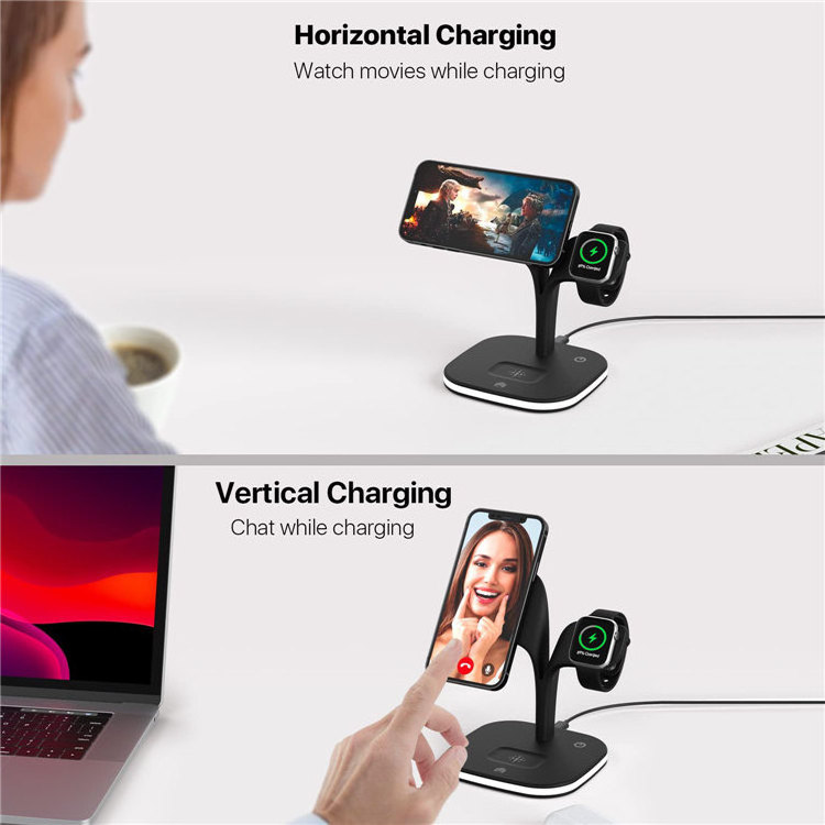 Foldable Magnetic Wireless Charger For iPhone 15 14 13 12 Pro Max Phone Bedside Night Lamp 5 In 1 Qi 15W Fast Charging Holder