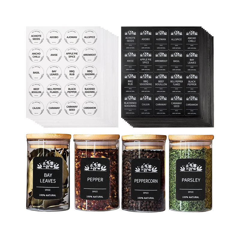 Spice Jar Labels Preprinted Minimalist Stickers Fit Round or Rectangle Spice Jars - Herb Seasoning Kitchen Pantry Labels