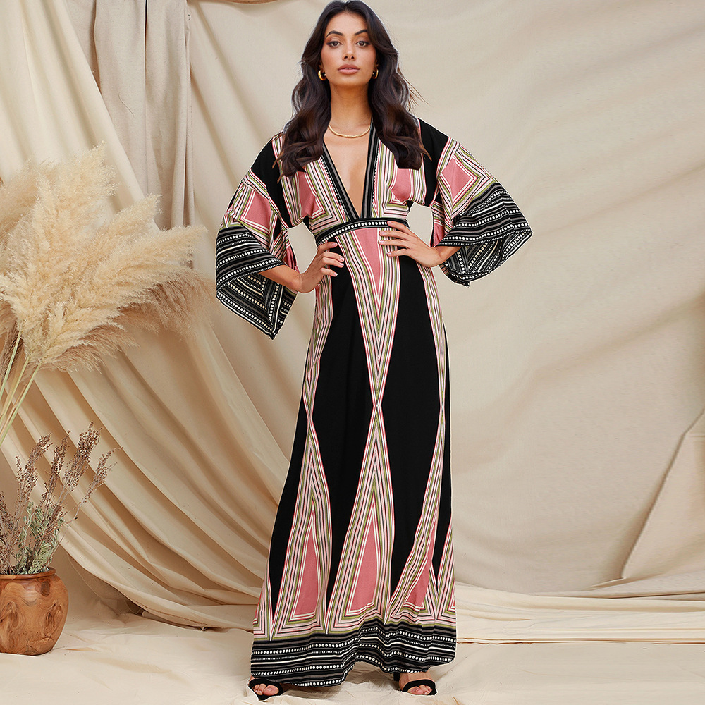 Women's Spring Summer Indian Dress Party Clothing Vintage Print Long Sleeve Long Dress women casual african print kitenge design