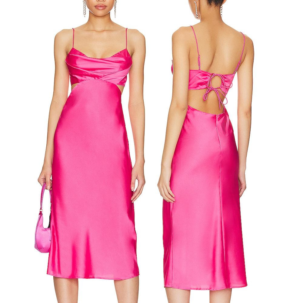 Summer  pink skims dress stretch satin fabric straight dresses for ladies