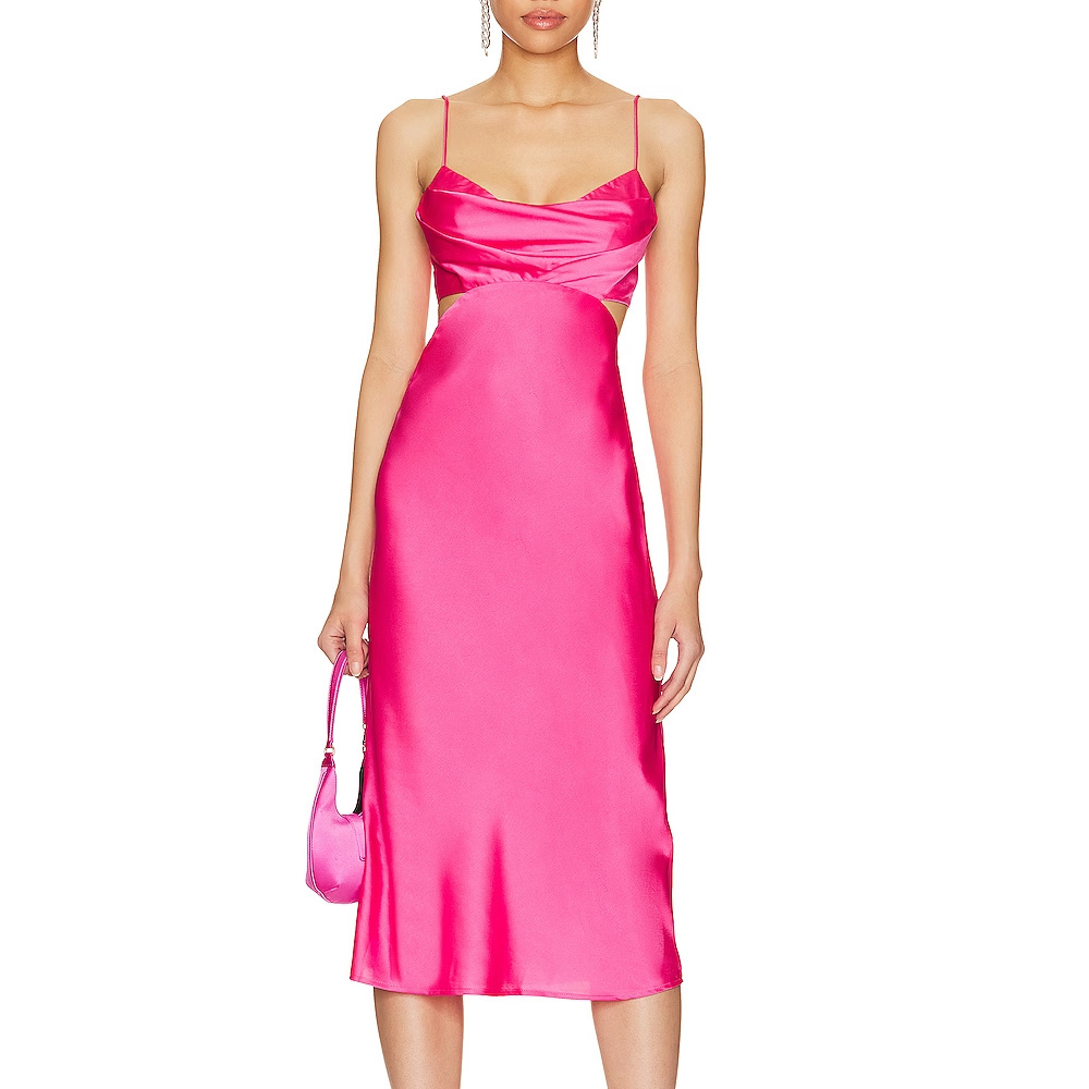 Summer  pink skims dress stretch satin fabric straight dresses for ladies