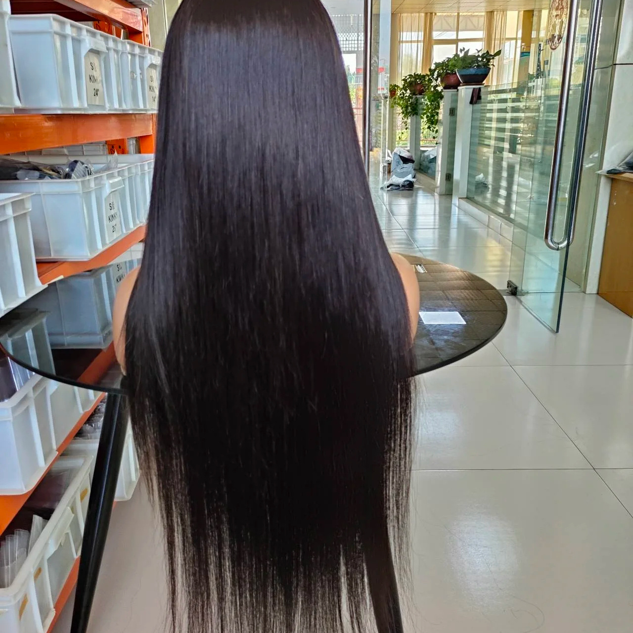 32 Inch Long Straight Natural Black Lace Wigs for Women and Ladies Natural Hairline Middle Part Lace Frontal Wig