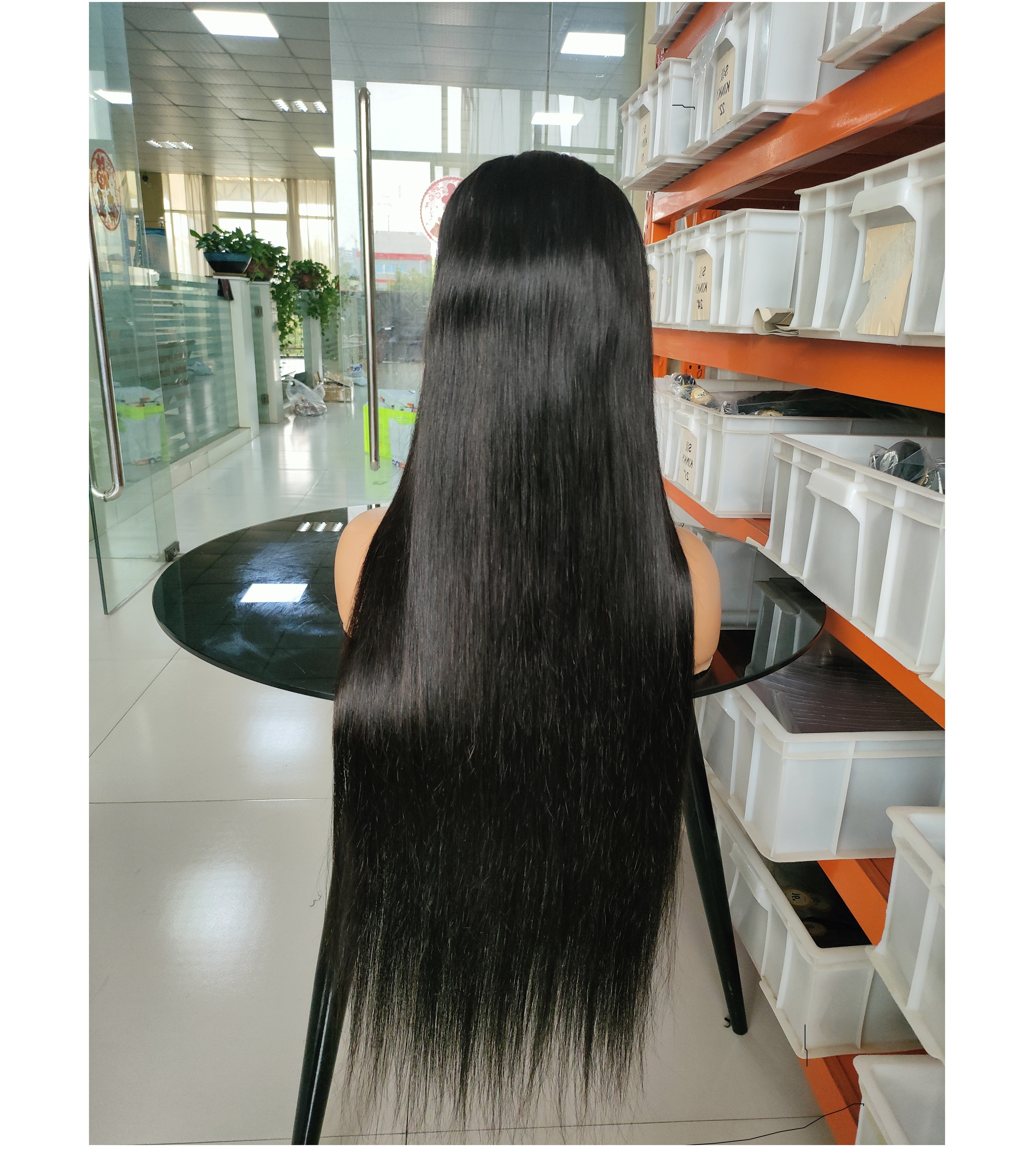 32 Inch Long Straight Natural Black Lace Wigs for Women and Ladies Natural Hairline Middle Part Lace Frontal Wig