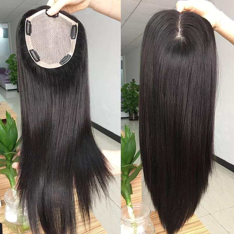 Big factory wholesale straight Human Hair Toupee for Women silk base human hair topper lace closure with clips