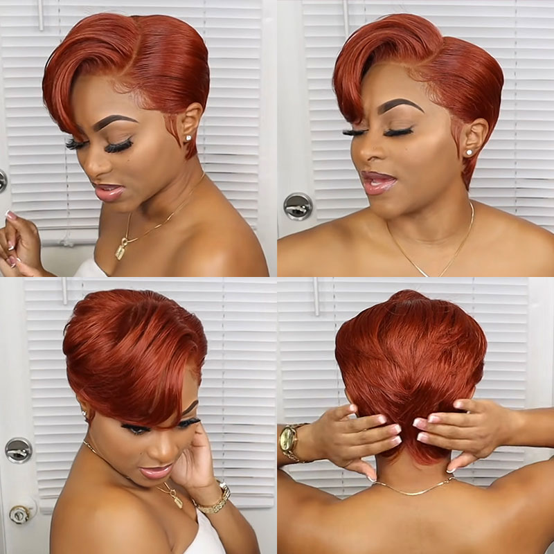 Hot Sale 13x4 Lace Front Pixie Cut Wigs Wholesale 100% Brazilian 350 orange color Short pixie cut T part Wigs Human Hair