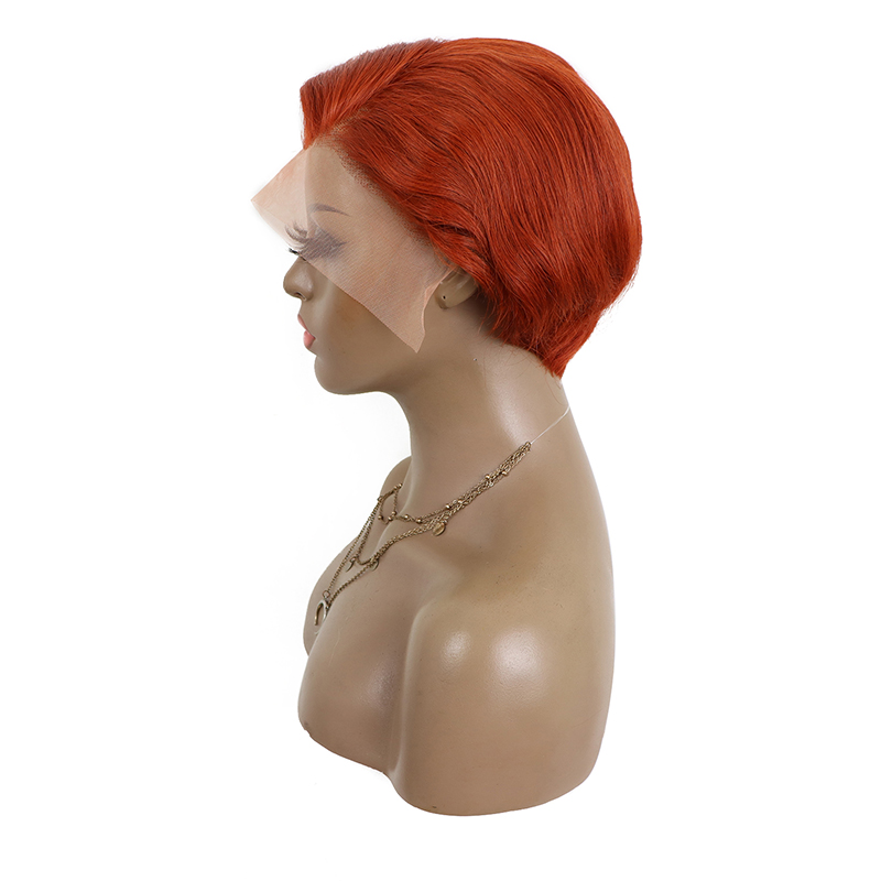 Hot Sale 13x4 Lace Front Pixie Cut Wigs Wholesale 100% Brazilian 350 orange color Short pixie cut T part Wigs Human Hair