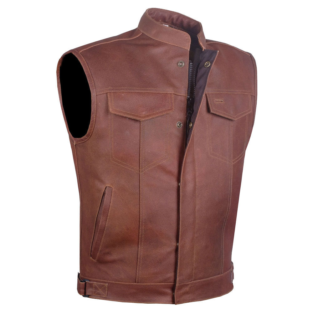 Factory direct sales winter leather vest work custom puffer vest utility motorcycle fur men vest