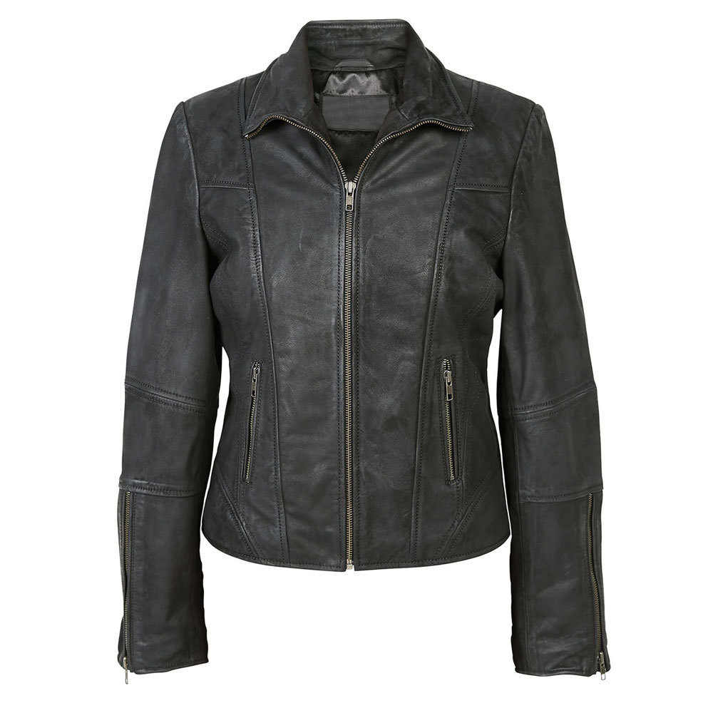 Cheap Wholesale Women Ladies Genuine Real Leather Slim Fit Fashion Leather Jacket Motorcycle & Auto Racing Leather Jacket