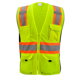 High Visibility Worker Safety Vest with Zipper Logo Customized Work Wear Construction Safety Vest Reflective Sleeveless Vests