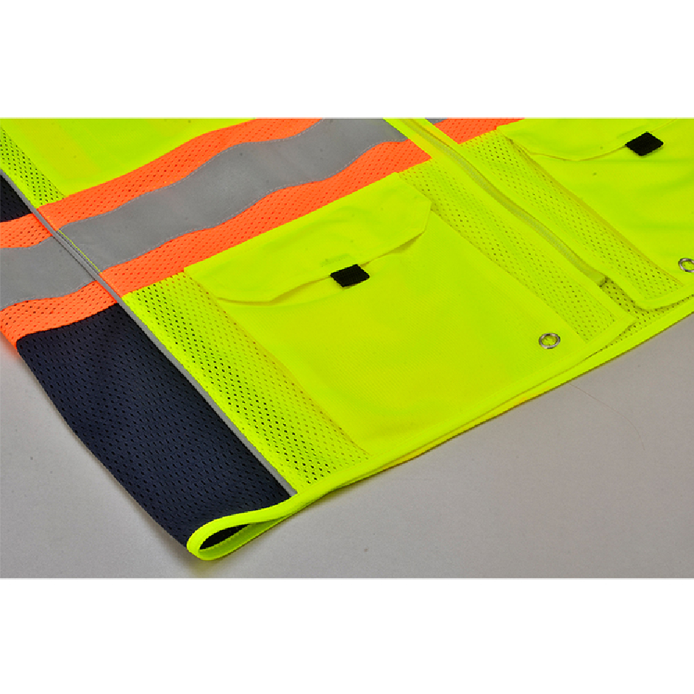 High Visibility Worker Safety Vest with Zipper Logo Customized Work Wear Construction Safety Vest Reflective Sleeveless Vests