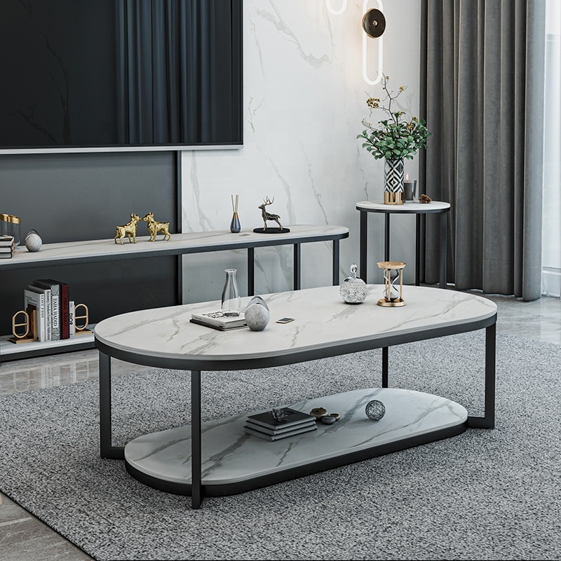 Italian Style Luxury Tea Table with metal Base Living Room Furniture Design Modern slate Coffee Tables and TV stand