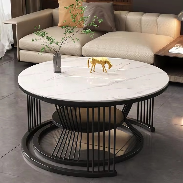 Minimalist Metal coffee table room furniture Round Living Room Center Marble Luxury Nesting Coffee Table Set