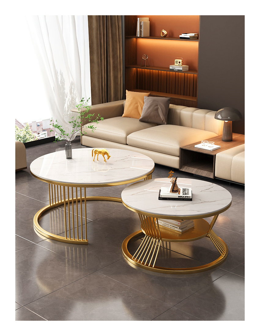 Minimalist Metal coffee table room furniture Round Living Room Center Marble Luxury Nesting Coffee Table Set